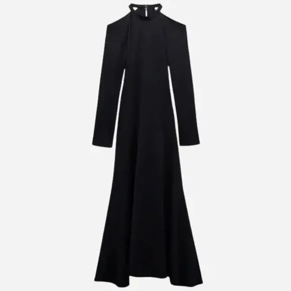 Zara CUT OUT DRESS LIMITED EDITION BLACK A LINE MIDI DRESS SMALL NEW NWT - Picture 2 of 9